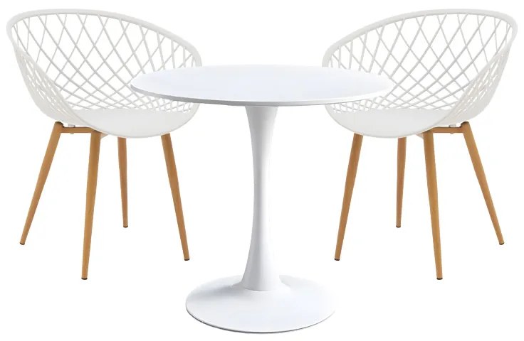 Τραπεζαρία Elijah-Ezra pakoworld σετ 3τεμ pp-pu σε λευκή απόχρωση με φυσικό πόδι Φ60x74εκ