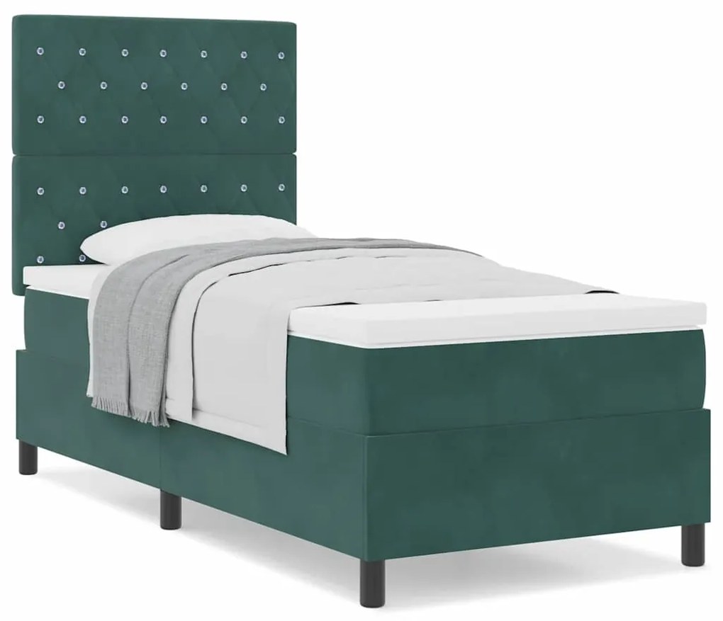 vidaXL Κρεβάτι με ελατήρια με στρώμα Σκούρο Πράσινο 90 x 190 cm ύφασμα