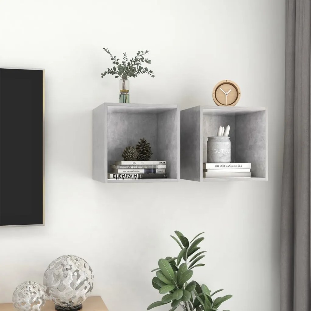 vidaXL Ντουλάπια Τοίχου 2 τεμ. Γκρι Σκυρ. 37x37x37 εκ. από Επεξ. Ξύλο