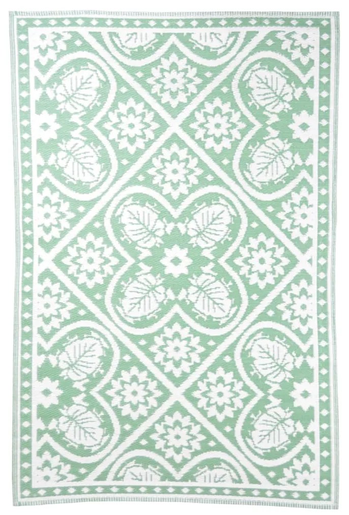 Esschert Design Χαλί Εξ Χώρου 182x122 εκ Σχέδιο Πλακάκια Πράσινο/Λευκό