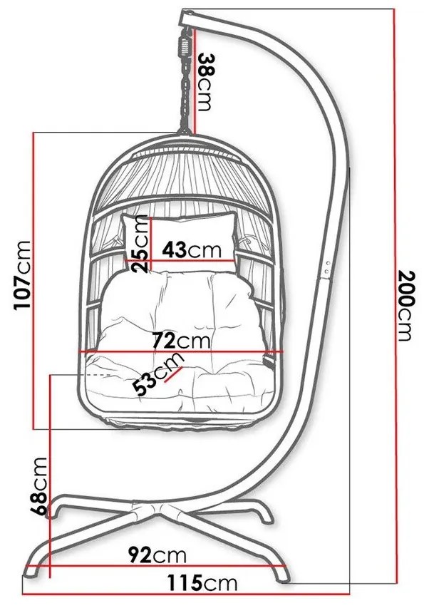 Κρεμαστή πολυθρόνα Comfivo 316, 200x92x115cm, 24 kg, Κρεμ, Μαύρο, Μέταλλο, Πλαστικό ψάθινο, Ταπισερί, Μαξιλάρι καθίσματος: Ναι | Epipla1.gr