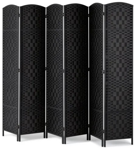 VEVOR 6 Panel Room Divider Hand-Woven Folding Privacy Screen with Hinges Black
