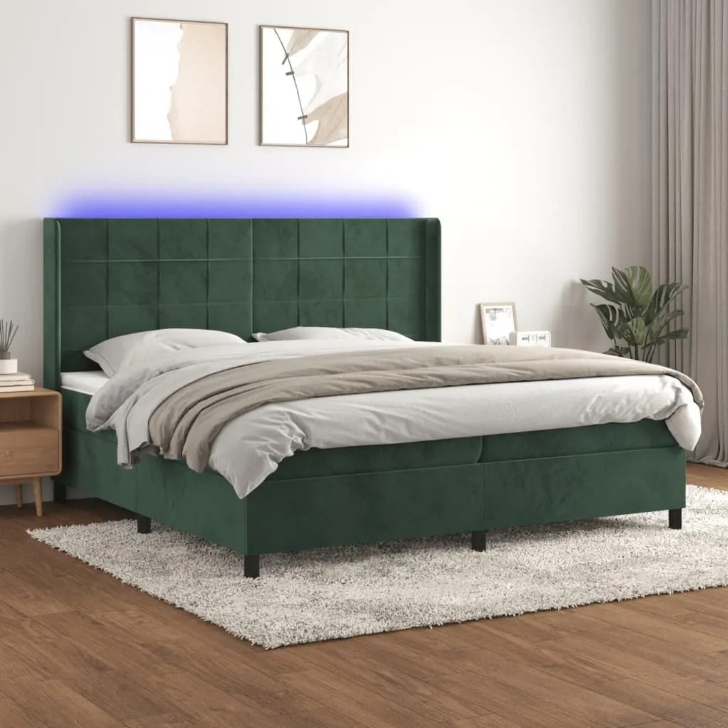 ΚΡΕΒΑΤΙ BOXSPRING ΜΕ ΣΤΡΩΜΑ &amp; LED ΣΚ. ΠΡΑΣΙΝΟ 200X200ΕΚ ΒΕΛΟΥΔΟ 3139586