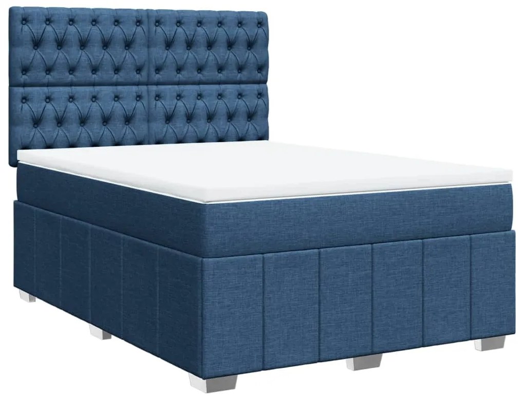 vidaXL Κρεβάτι Boxspring με Στρώμα Μπλε 160x200 εκ. Υφασμάτινο