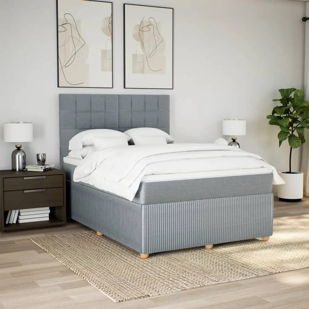 vidaXL Κρεβάτι Boxspring με Στρώμα Ανοιχτό Γκρι 140x190 εκ. Υφασμάτινο