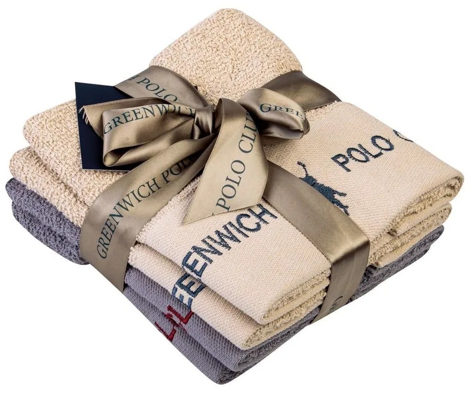 Πετσέτες 2671 (Σετ 4τμχ) Beige-Grey Greenwich Polo Club Towels Set 30x50cm 100% Βαμβάκι