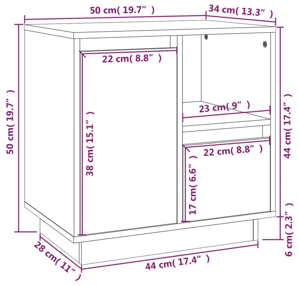 Κομοδίνα 2 τεμ. Καφέ Μελί 50x34x50 εκ. από Μασίφ Ξύλο Πεύκου - Καφέ