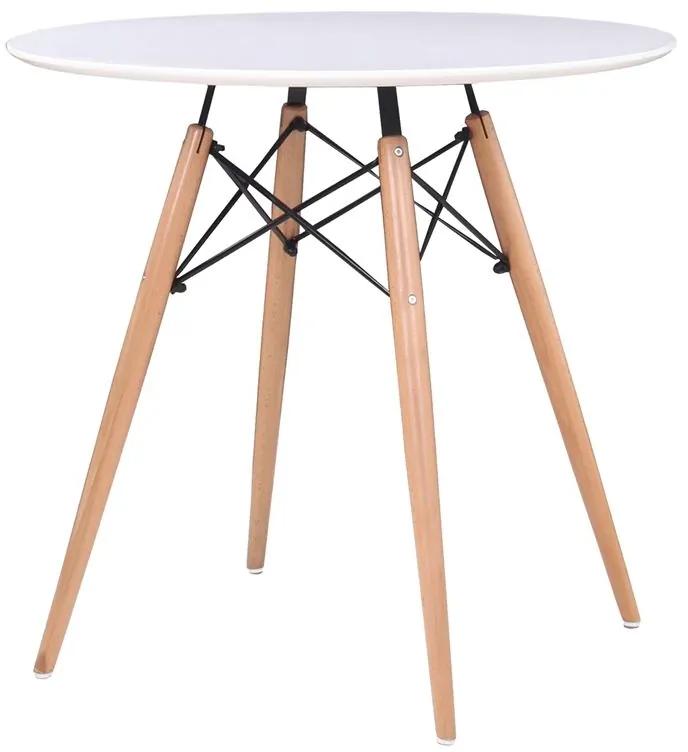 ART Wood Tραπέζι, Πόδια Οξιά Φυσικό, Επιφάνεια MDF Άσπρο  Φ80cm H.74cm [-Φυσικό/Άσπρο-] [-Ξύλο-] Ε7083,1