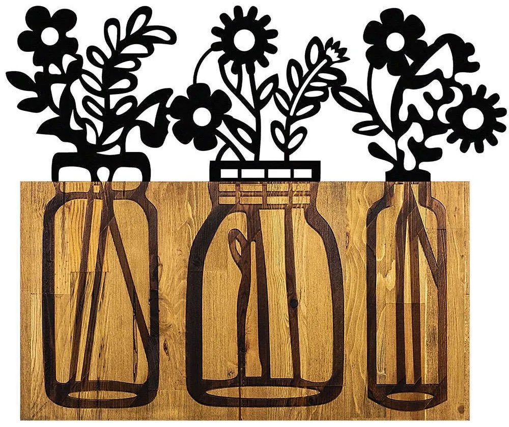 Διακοσμητικό Τοίχου Flower 899SKL2175 65x3x52cm Walnut-Black Wallity Μέταλλο,Ξύλο