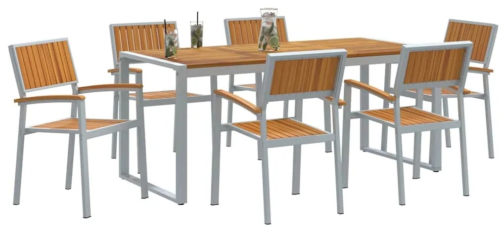vidaXL Σέτ φαγητού για κήπο 7 pcs Γκρι και καφέ 180 x 90 x 75 cm