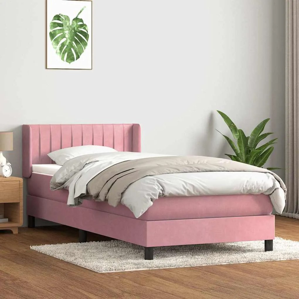 vidaXL Κρεβάτι Boxspring με Στρώμα Ροζ 100x210 εκ. Βελούδινο