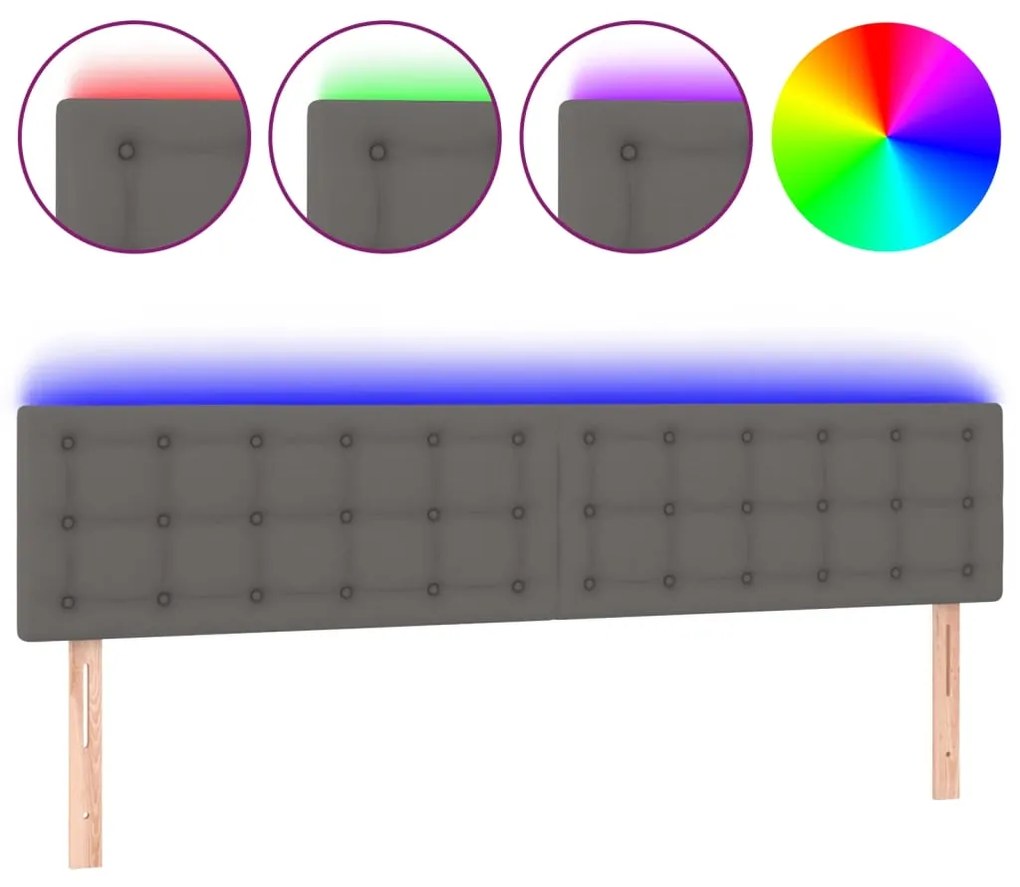 vidaXL Κεφαλάρι Κρεβατιού LED Γκρι 200x5x78/88 εκ. από Συνθετικό Δέρμα