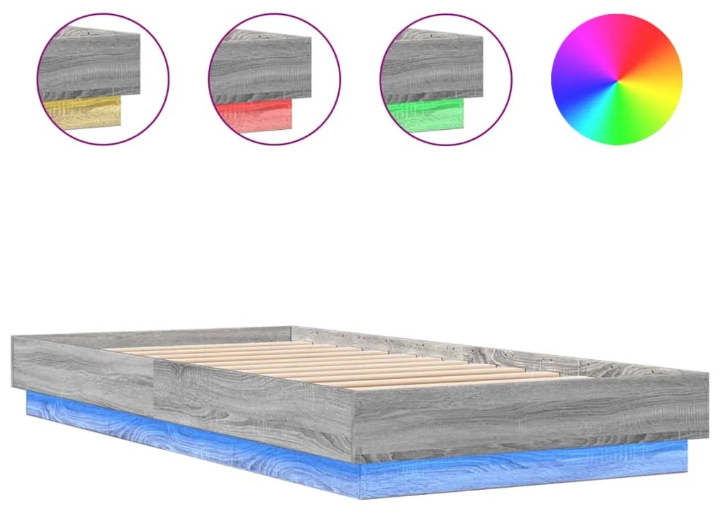 Πλαίσιο Κρεβατιού με λυχνίες LED Γκρι sonoma 100 x 200 εκ. - Γκρι