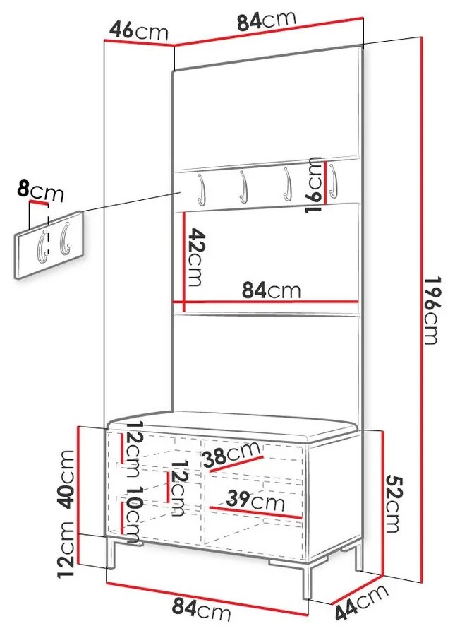Σετ διαδρόμου Hartford F102, 196x84x46cm, 32 kg, Μαύρο, Οικολογικό δέρμα, Πλαστικοποιημένη μοριοσανίδα, Εντοιχισμένη, Τοίχου | Epipla1.gr
