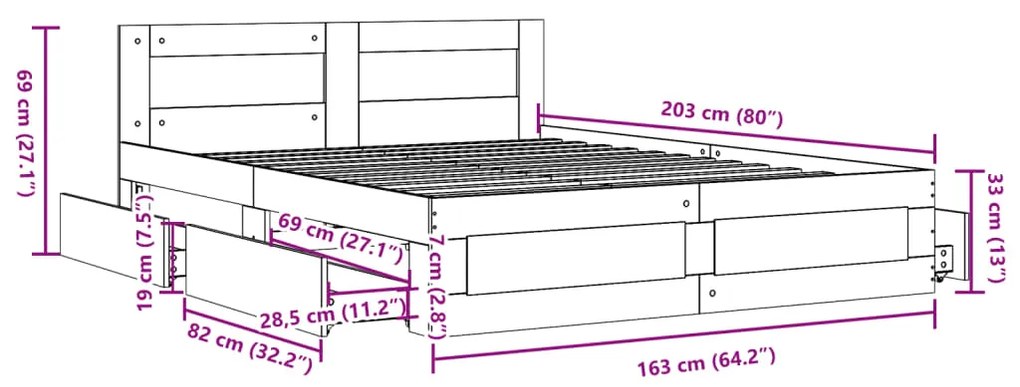 Πλαίσιο Κρεβατιού με Κεφαλάρι Γκρι Sonoma 160x200εκ. Επεξ. Ξύλο - Γκρι