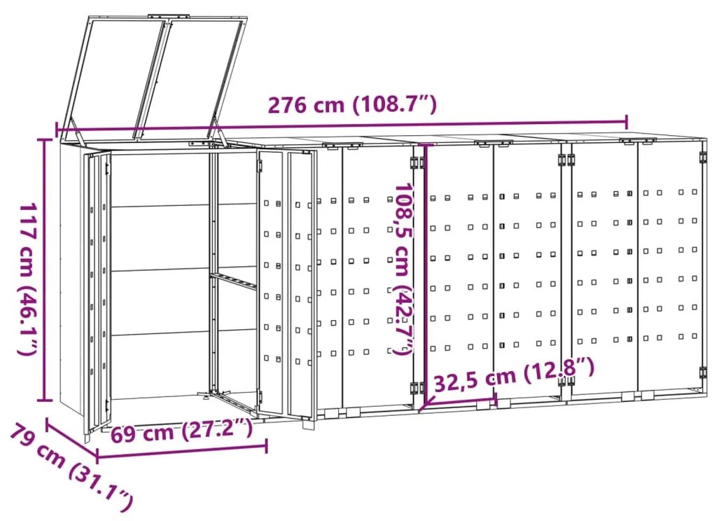 ΠΛΑΙΣΙΟ ΚΑΔΩΝ ΑΠΟΡΡΙΜΜΑΤΩΝ 4 ΚΑΔΟΙ ΓΚΡΙ 276X79X117 ΕΚ. ΑΤΣΑΛΙ 3279989