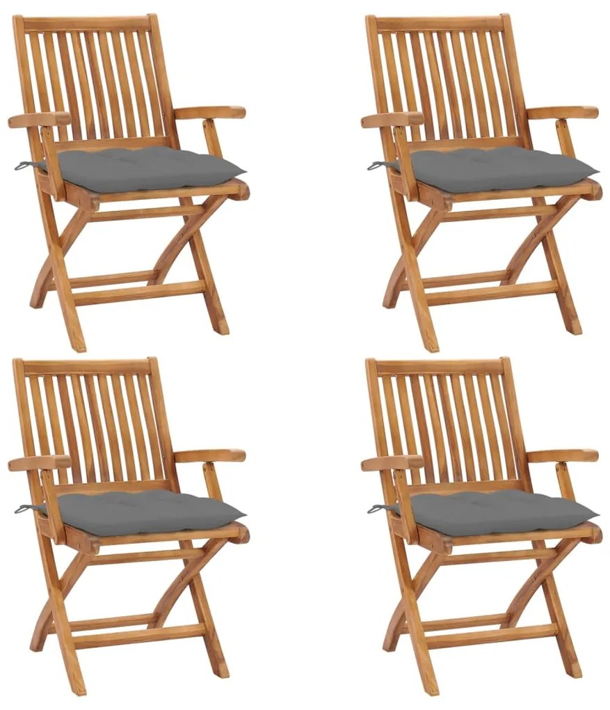 vidaXL Καρέκλες Κήπου Πτυσσόμενες 4 τεμ. Μασίφ Ξύλο Teak με Μαξιλάρια