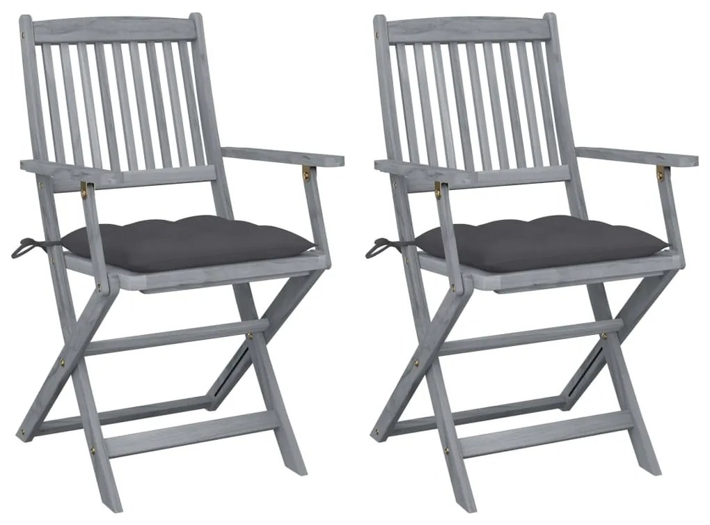 3064497 vidaXL Καρέκλες Εξωτ. Χώρου Πτυσσόμενες 2 τεμ Ξύλο Ακακίας &amp; Μαξιλάρια Ανθρακί, 1 Τεμάχιο