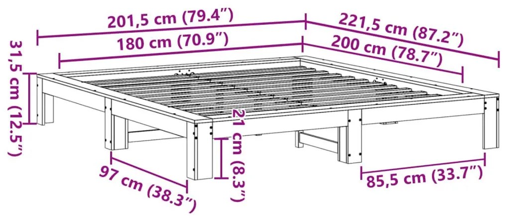 Σκελετός Κρεβ. Χωρίς Στρώμα Καφέ Κεριού 180x200 εκ Μασίφ Πεύκο - Καφέ