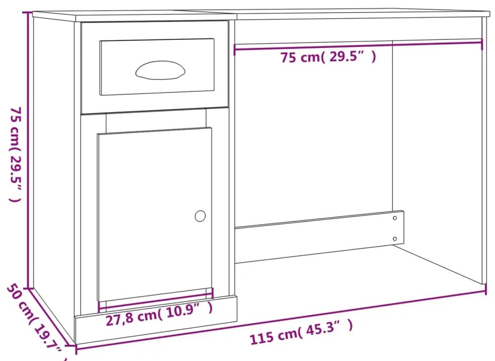 Γραφείο με Συρτάρι Γκρι Sonoma 115x50x75 εκ. Επεξεργασμένο Ξύλο - Γκρι