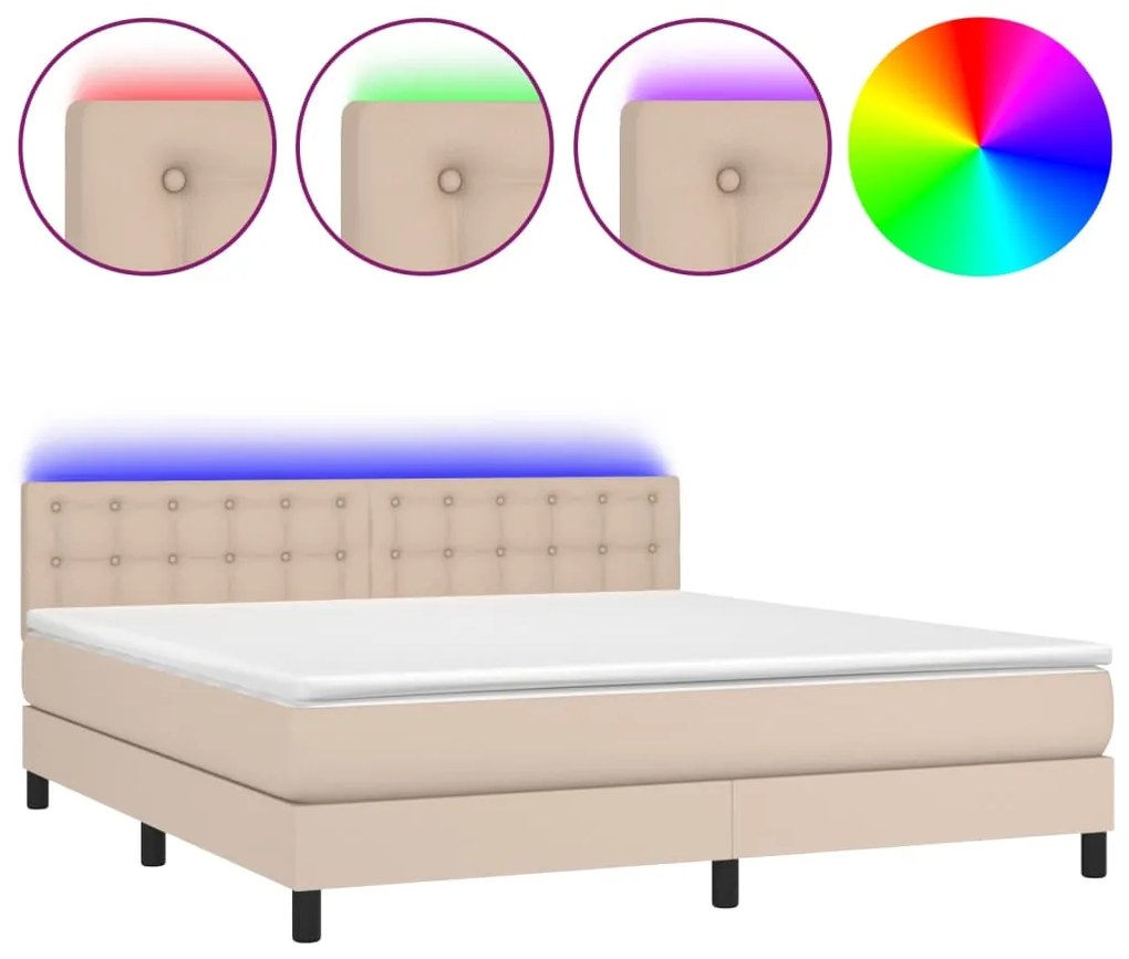 vidaXL Κρεβάτι Boxspring Στρώμα&LED Καπουτσίνο 180x200 εκ. Συνθ. Δέρμα