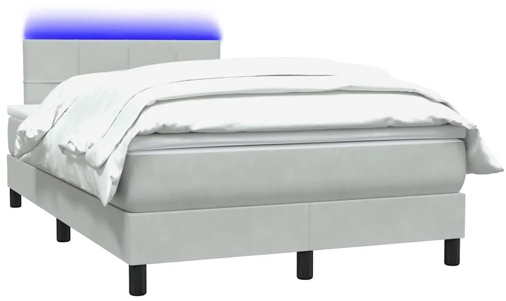 vidaXL Κρεβάτι Boxspring με Στρώμα Ανοιχτό Γκρι 120x210 εκ. Βελούδινο