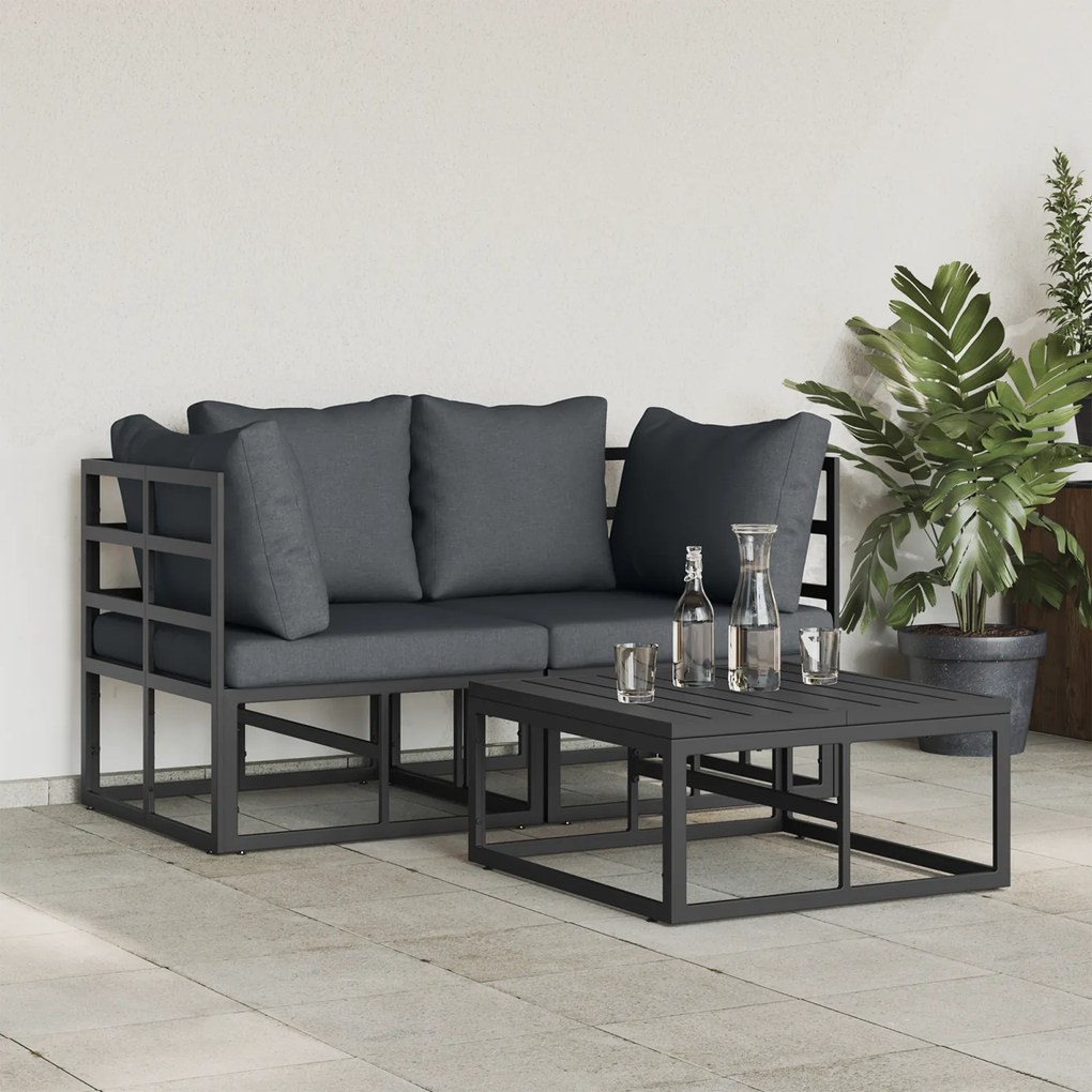 vidaXL Σετ Καναπέ Κήπου 3 pcs Μαύρο 70 x 70 x 32 εκ Αλουμίνιο