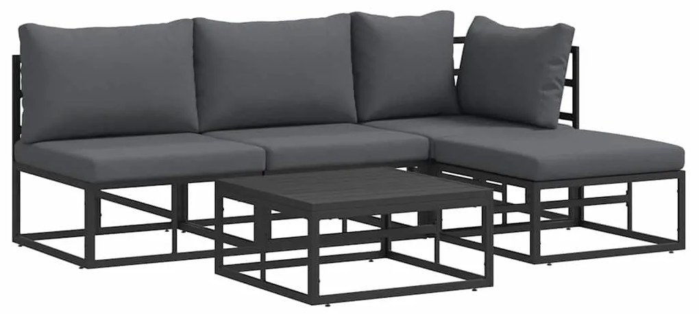 vidaXL Σετ Καναπέ Κήπου με μαξιλάρι 5 pcs Μαύρο Αλουμίνιο