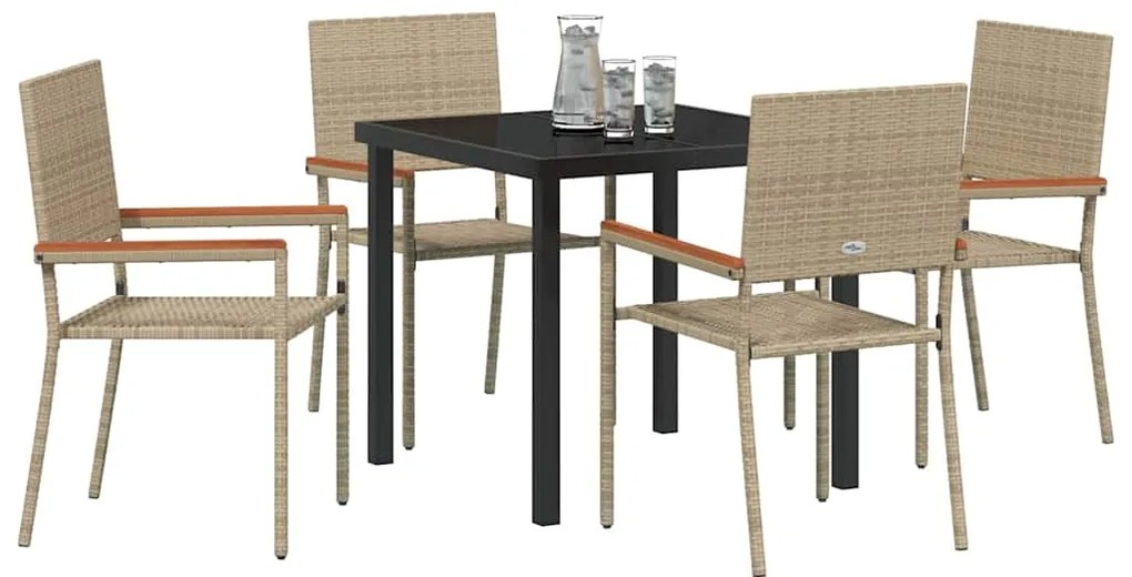 vidaXL Σέτ φαγητού για κήπο 5 pcs Μπεζ Πολυ ράταν