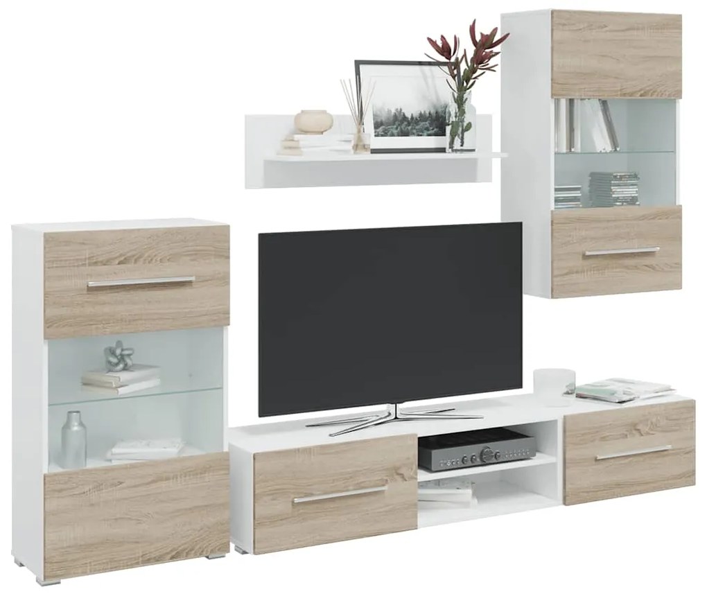 vidaXL Μονάδες τηλεόρασης 5 τεμαχίων με φωτισμό LED Δρυς sonoma