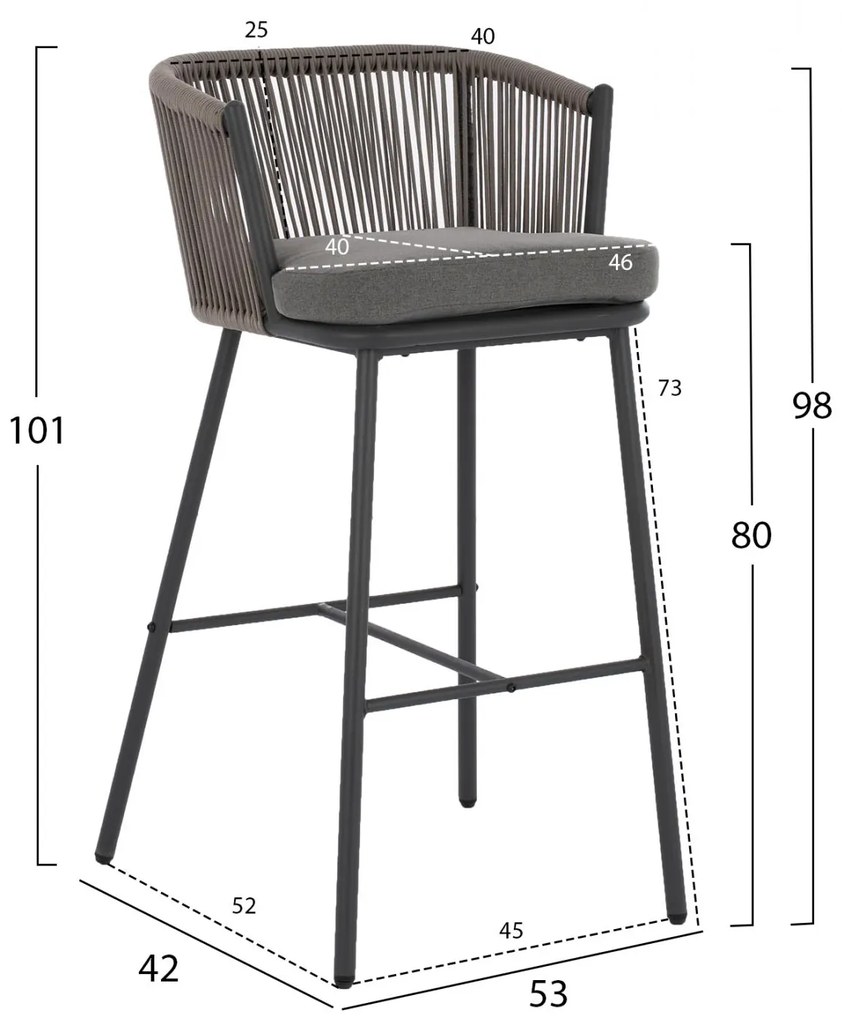 Σκαμπό Μπαρ BROGAN C5714.01 Μεταλλικός Σκελετός με Σχοινί Γκρί 53x42x101 εκ. 53x42x101 εκ.