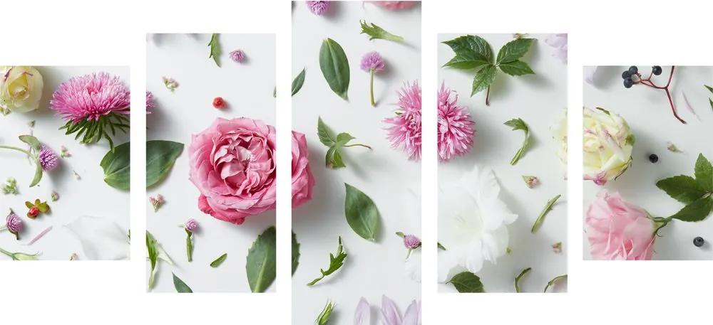 Εικόνα 5 μερών μαλακή νεκρή φύση από λουλούδια - 100x50