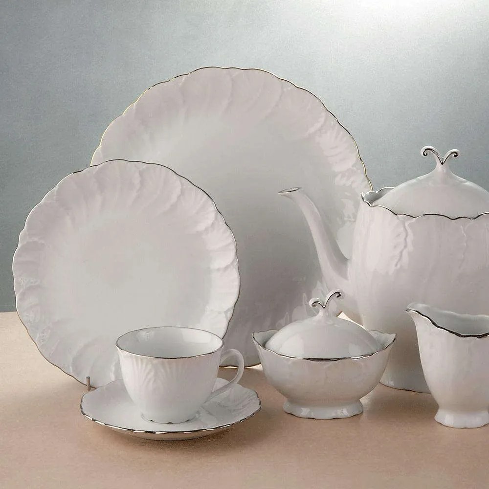 Σερβίτσιο Πιάτα Φαγητού Jasmine (Σετ 20Τμχ) 29.001.40P White-Platinum Cryspo Trio 20 τμχ Porcelain