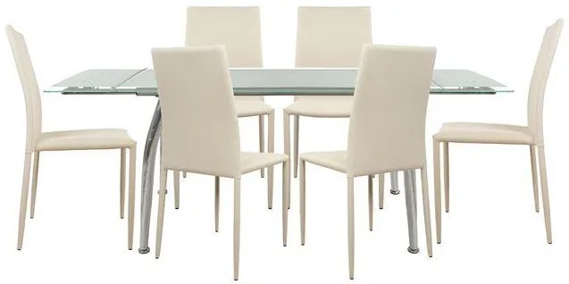 Σετ τραπεζαρίας C10009.01 7τμχ με Τραπέζι LOCA 120+50x80x75εκ. & Καρέκλες ΤΕΤΑ Εκρού