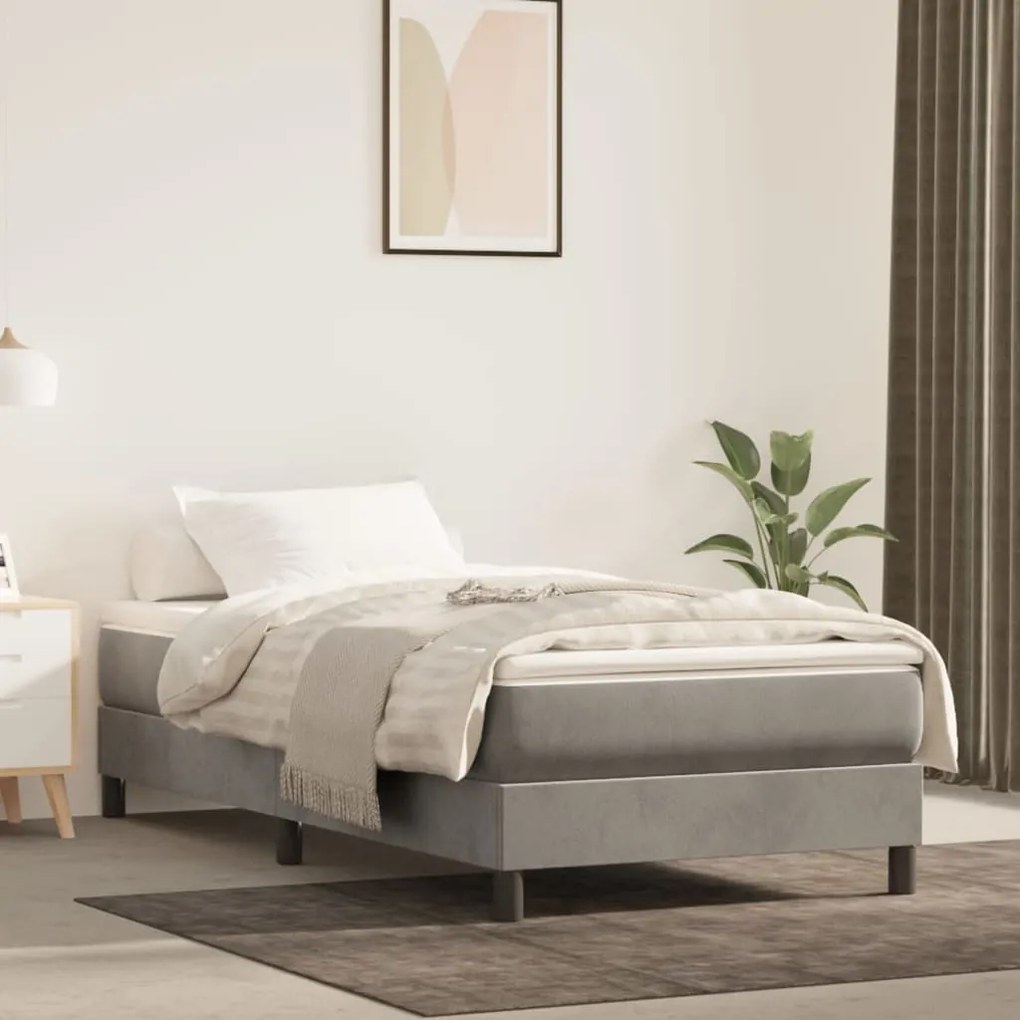 vidaXL Κρεβάτι Boxspring με Στρώμα Ανοιχτό Γκρι 90x200 εκ. Βελούδινο