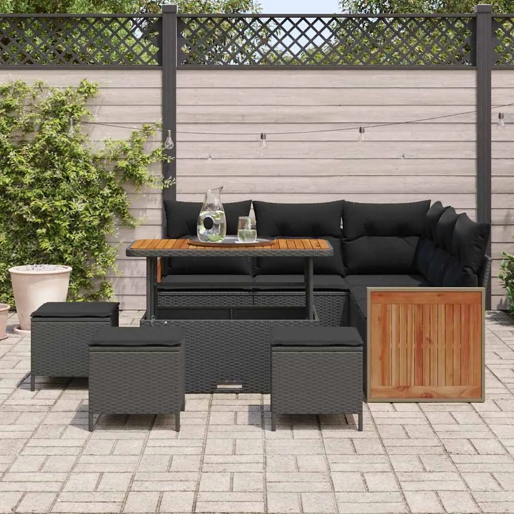 vidaXL Σετ Καναπέ Κήπου με μαξιλάρι 9 pcs Μαύρο 110 x 55 x 71 εκ