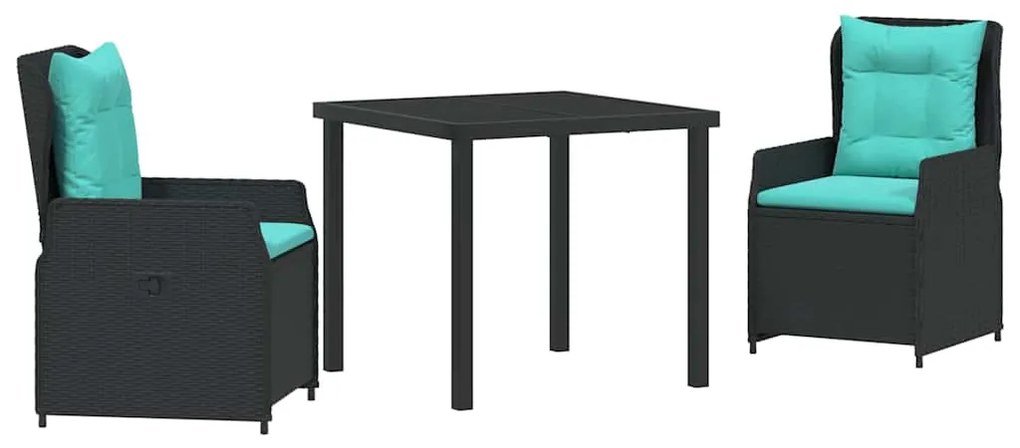 vidaXL Σέτ φαγητού για κήπο 3 pcs Μαύρο Πολυ ράταν