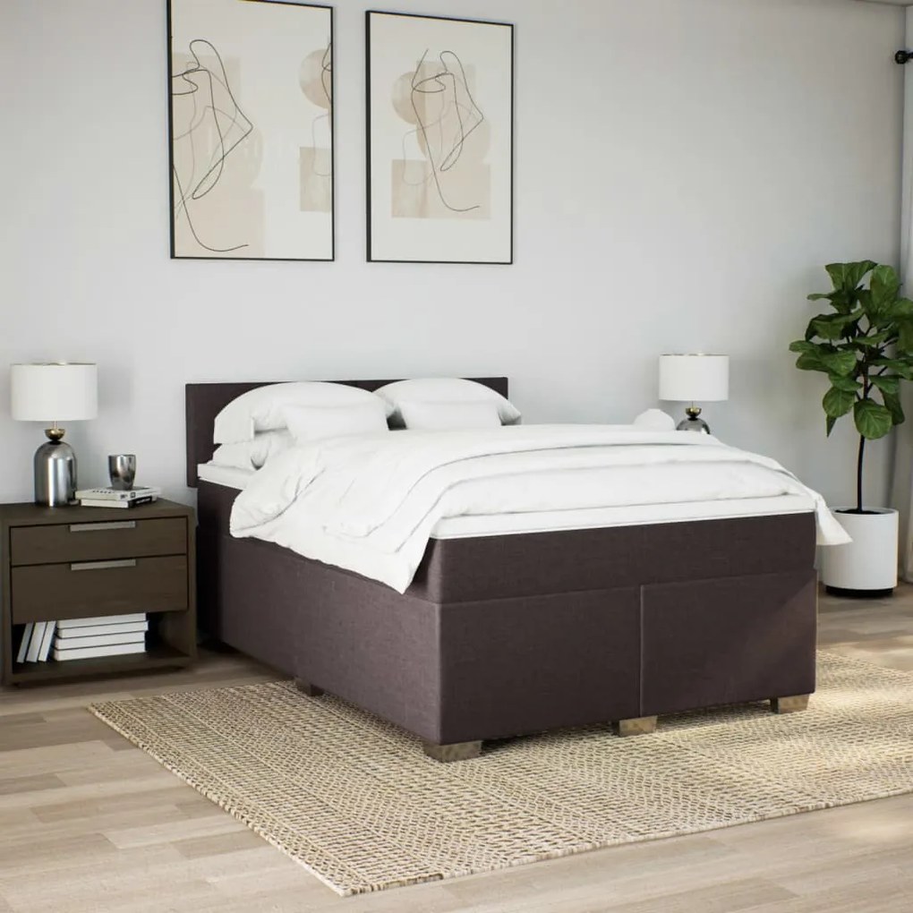 vidaXL Κρεβάτι Boxspring με Στρώμα Σκούρο Καφέ 140x190 εκ. Υφασμάτινο