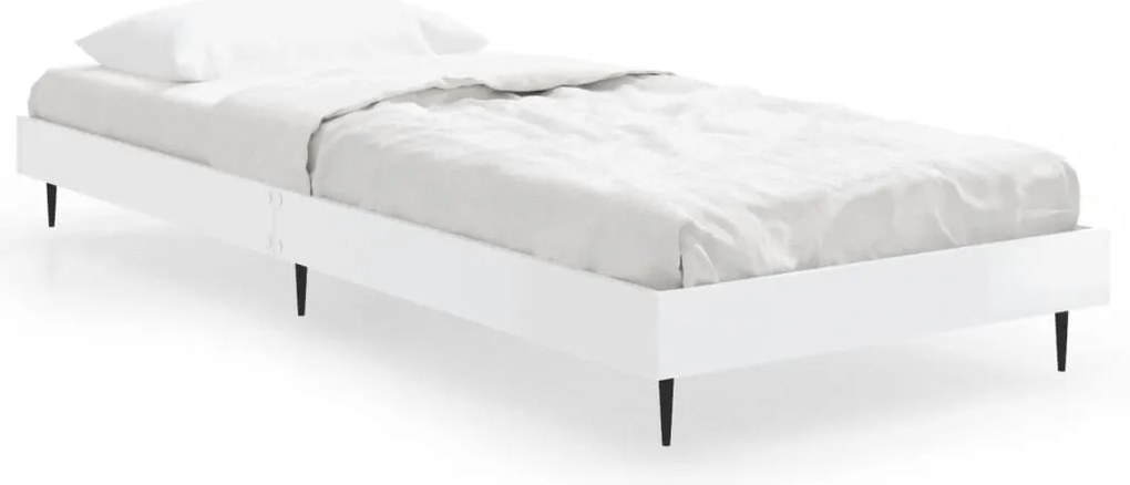 vidaXL Πλαίσιο Κρεβατιού Γυαλιστερό Λευκό 75x190 εκ Επεξεργασμένο Ξύλο