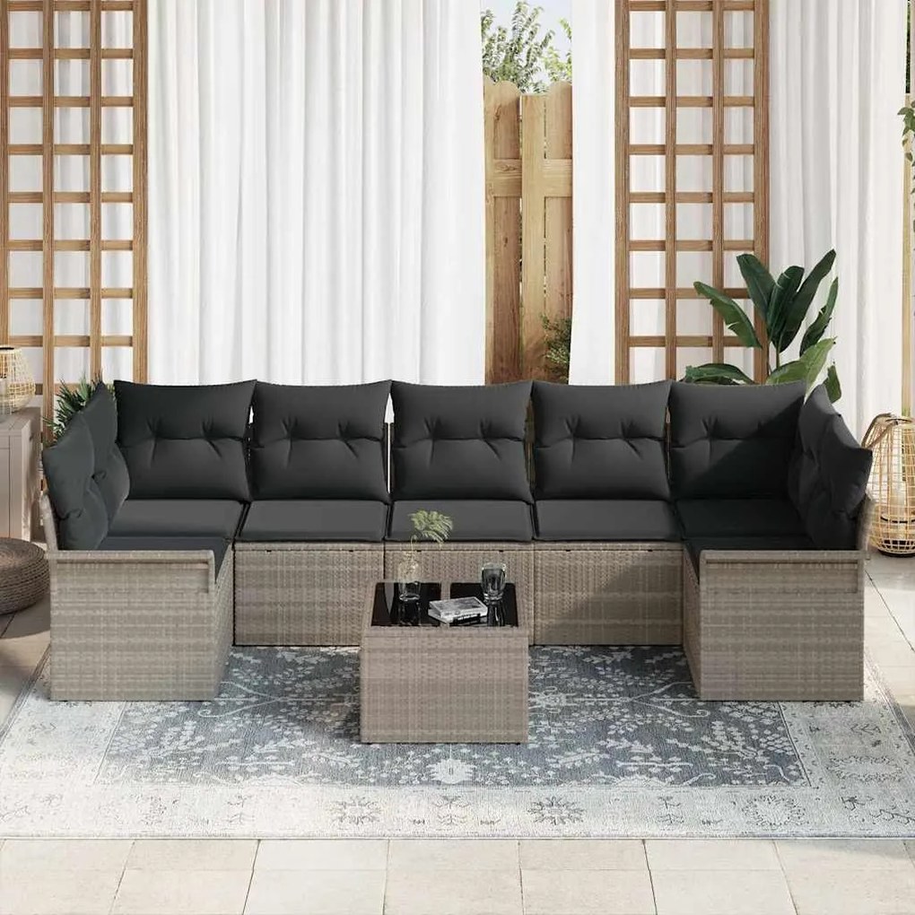 vidaXL Σετ Καναπέ Κήπου 8 pcs Ανοιχτό γκρι Πολυ ράταν