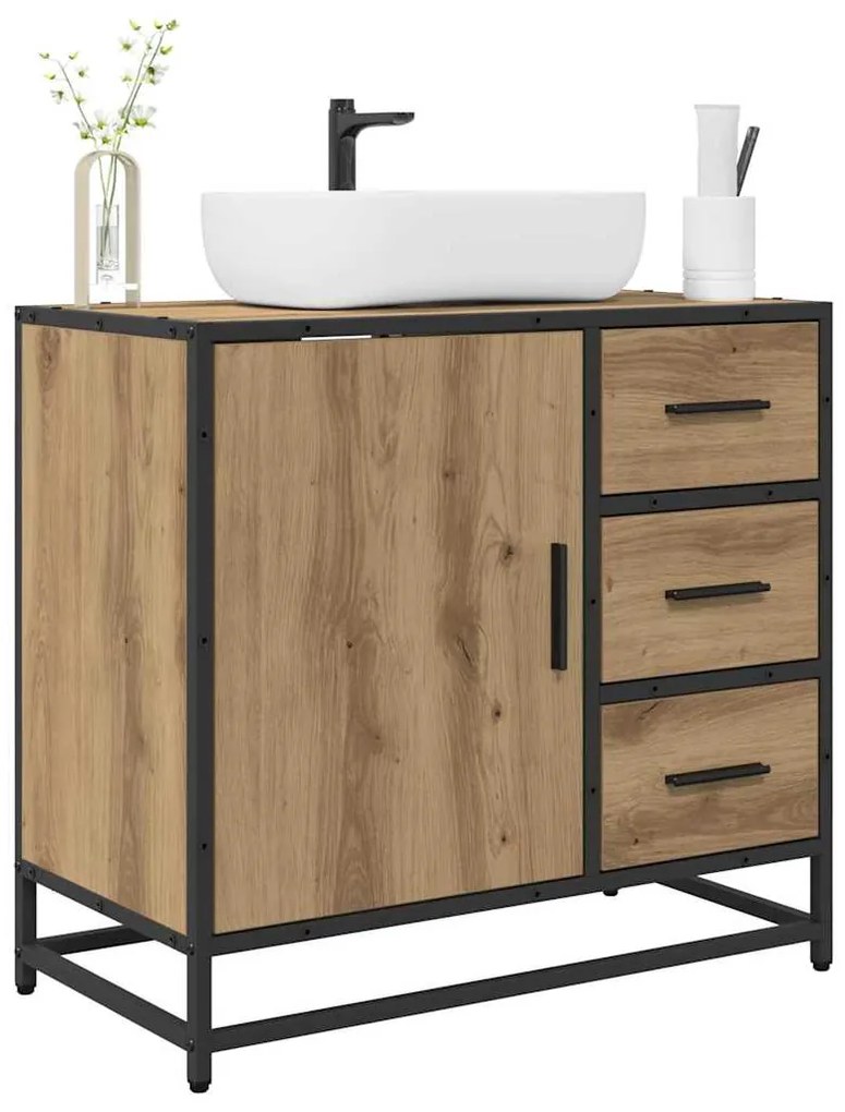vidaXL Ντουλάπα Νιπτήρα Mπάνιου με ράφι artisan δρυς 65 x 33 x 60 εκ