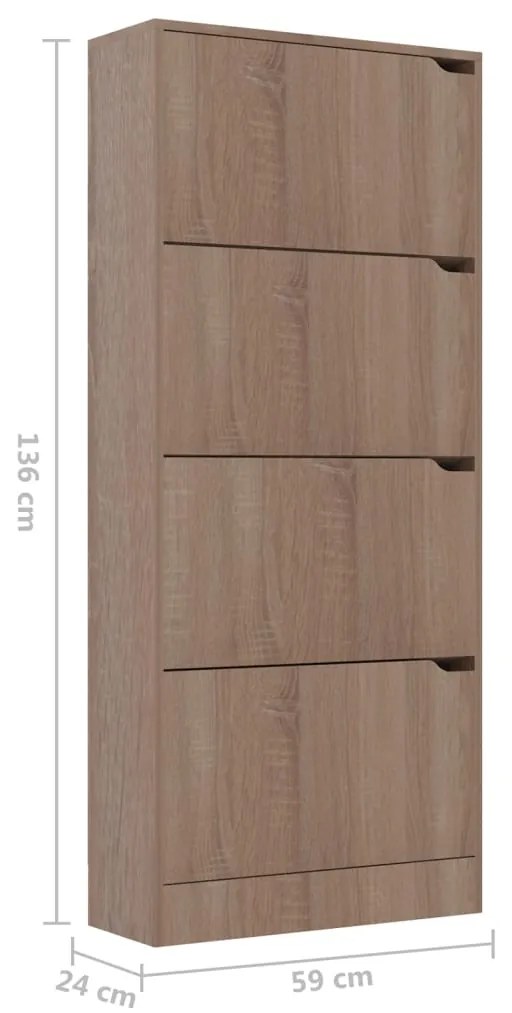 vidaXL Παπουτσοθήκη με 4 Πόρτες Sonoma Δρυς 59x24x136 εκ. Μοριοσανίδα