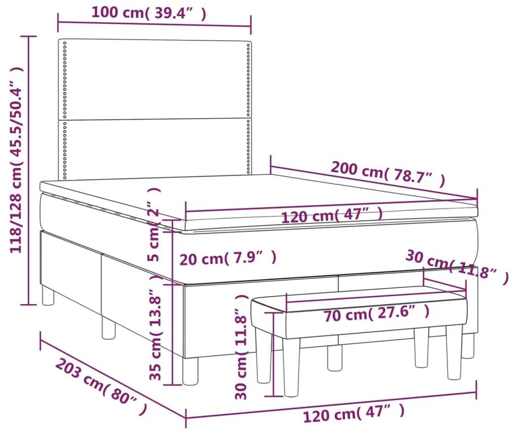 Κρεβάτι Boxspring με Στρώμα Ανοιχτό Γκρι 120x200 εκ. Βελούδινο - Γκρι