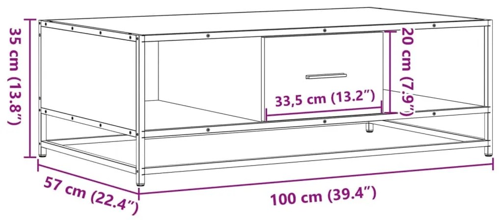 Τραπεζάκι Σαλονιού Γκρι Sonoma 100x57x35 εκ Επεξ Ξύλο + Μέταλλο - Γκρι