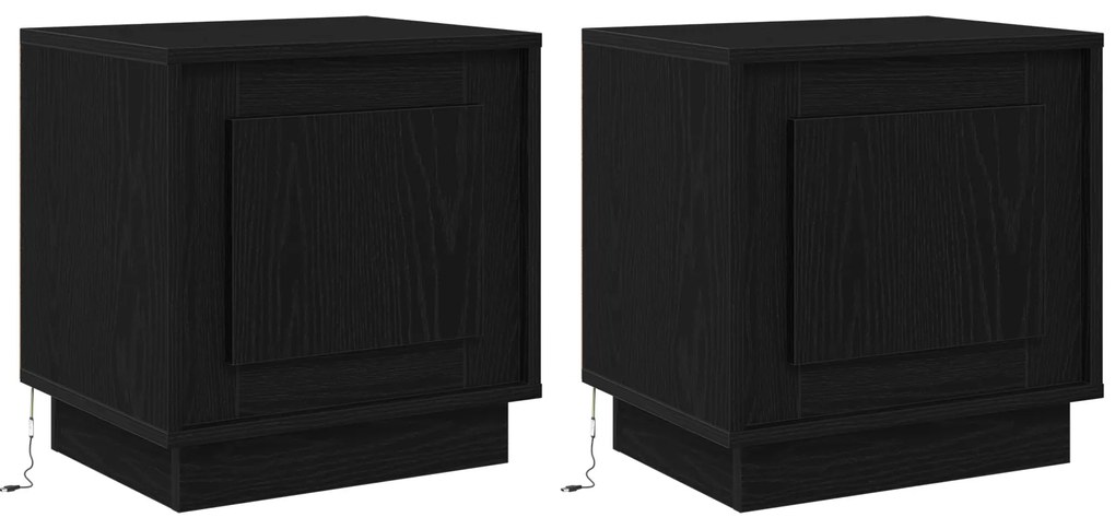 vidaXL Κομοδίνα με LED Φώτα 2 τμχ Μαύρο Δρυς 44x34,5x45 εκ
