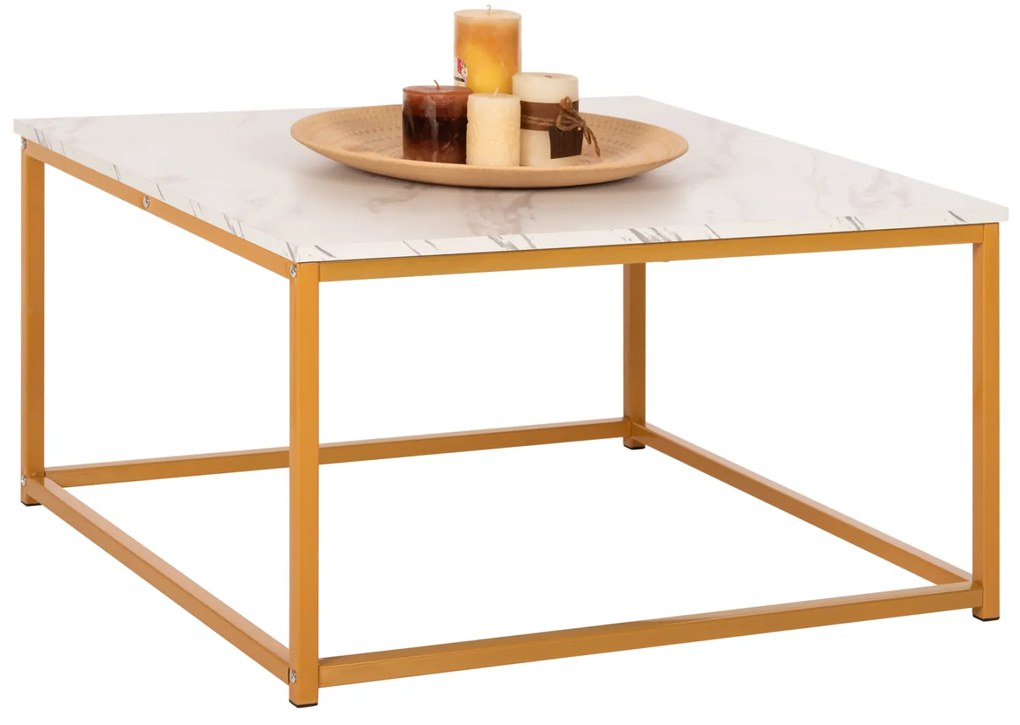 ΤΡΑΠΕΖΙ ΣΑΛΟΝΙΟΥ BRAYLEN HM8942.11 ΜΕΛΑΜΙΝΗ ΛΕΥΚΟ ΜΑΡΜΑΡΟ-ΧΡΥΣΗ ΒΑΣΗ 75x75x43,5Υεκ.