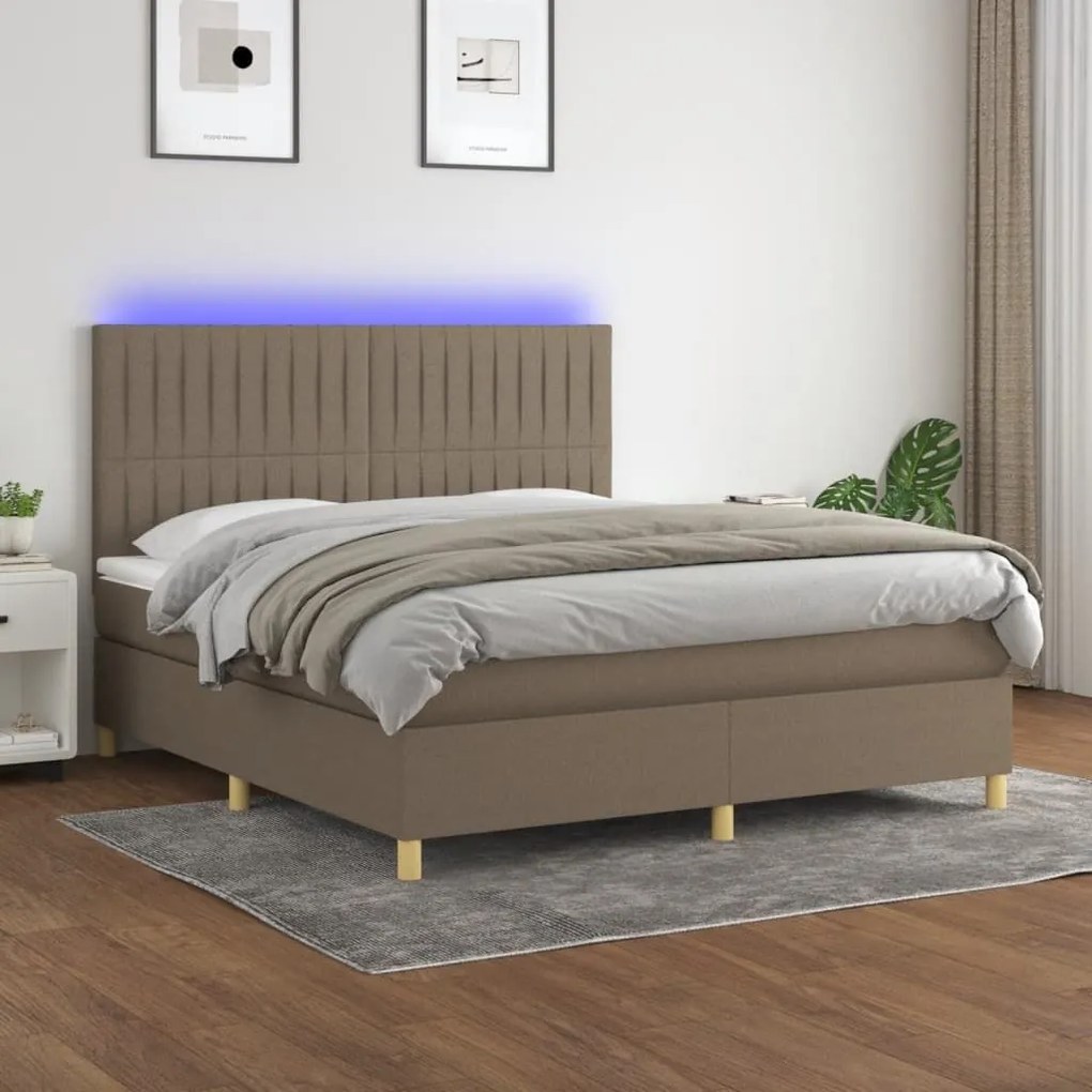 ΚΡΕΒΑΤΙ BOXSPRING ΜΕ ΣΤΡΩΜΑ &amp; LED TAUPE 160X200 ΕΚ. ΥΦΑΣΜΑΤΙΝΟ 3135609