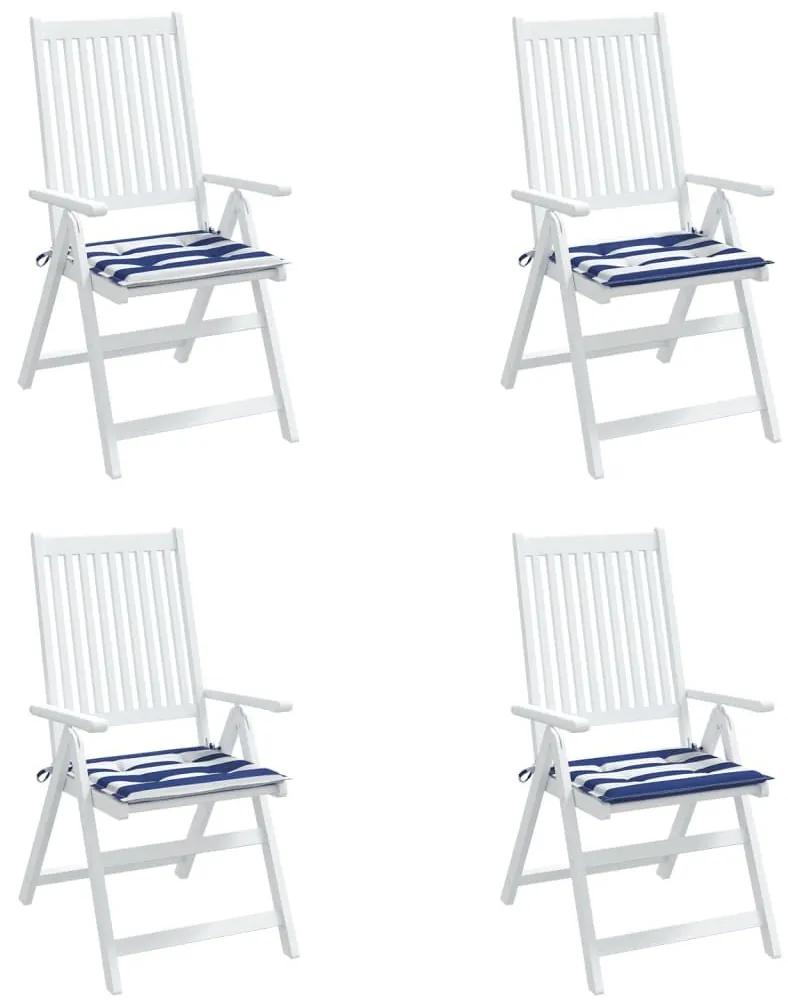 Μαξιλάρια Καρέκλας 4 τεμ. Μπλε/Λευκό Ριγέ 40x40x3 εκ Υφασμάτινα - Πολύχρωμο