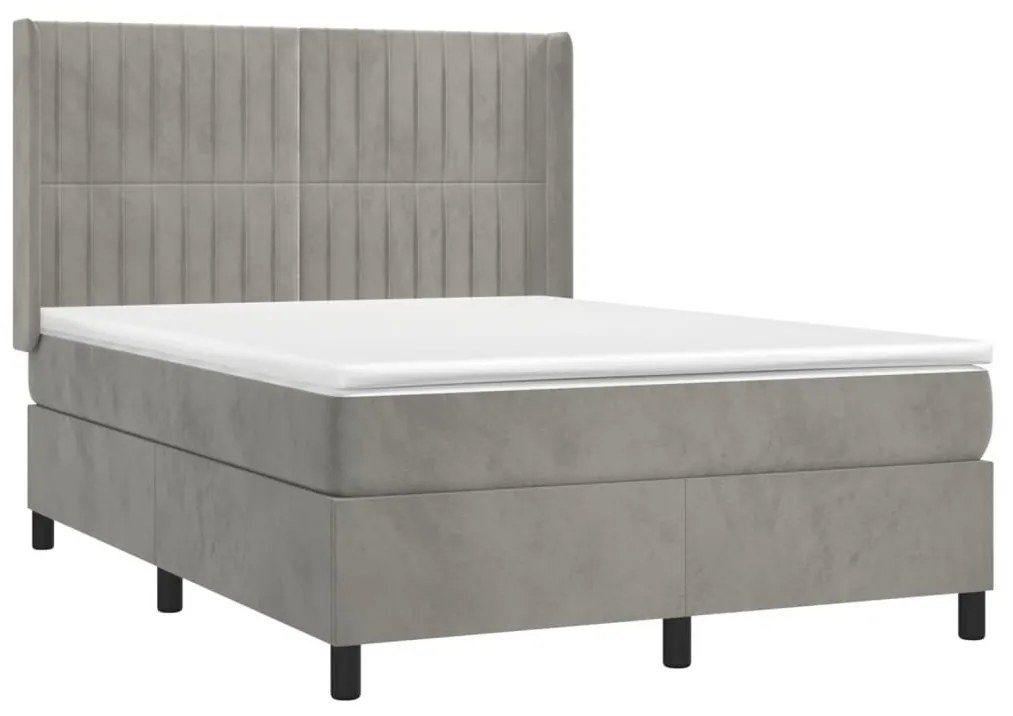 Κρεβάτι Boxspring με Στρώμα Ανοιχτό Γκρι 140x200 εκ. Βελούδινο - Γκρι