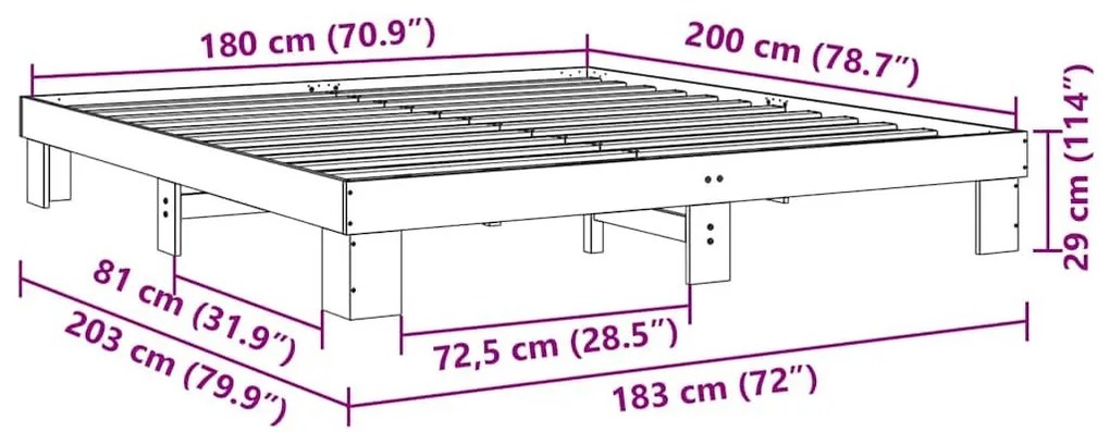 Πλαίσιο κρεβατιού χωρίς στρώμα 180x200 cm μασίφ ξύλο δρυς - Καφέ